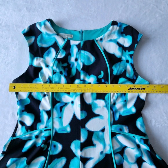 London Times Tea Dress Womens 16 Blue Floral Wedding Cocktail Office Party Work - Picture 11 of 15